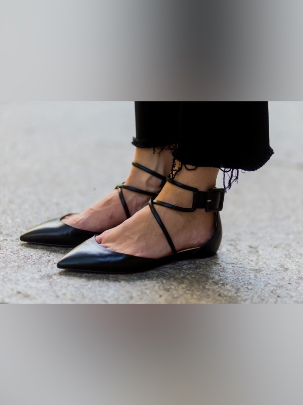 Christian Louboutin Black Pointed Leather Ankle-Strap Flats